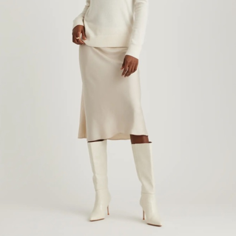 Quince Cream Slip Midi Skirt for Work